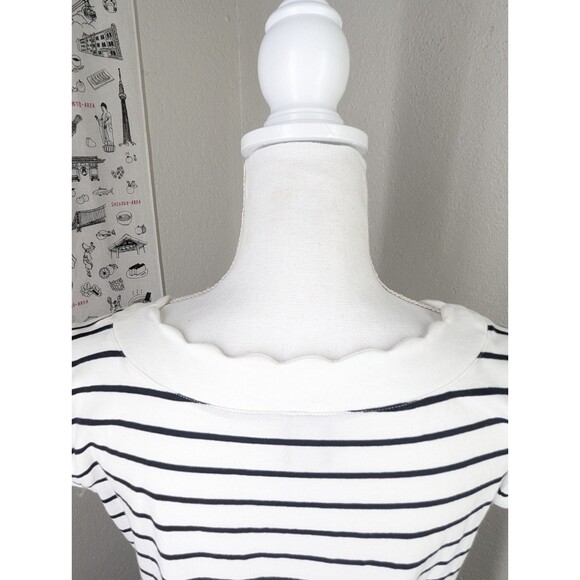 Anne Klein Sport Striped Scalloped T Shirt Womens Petite XL Nautical - Picture 5 of 8